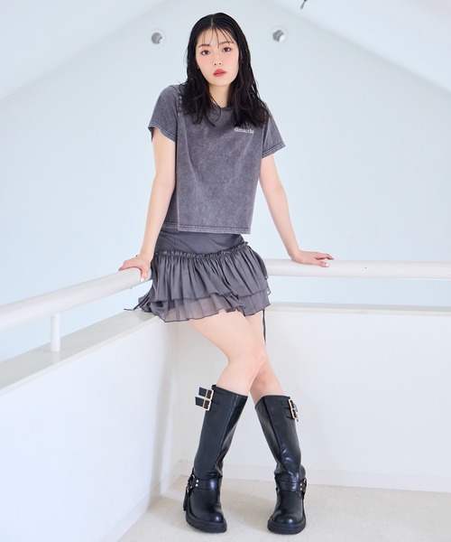 one after another NICE CLAUP（ワンアフターアナザーナイスクラップ）の「リボンシアーミニスカート（スカート・レディース・オフホワイト/チャコールグレー/ピンクベージュ・FREE）」の17枚目の写真