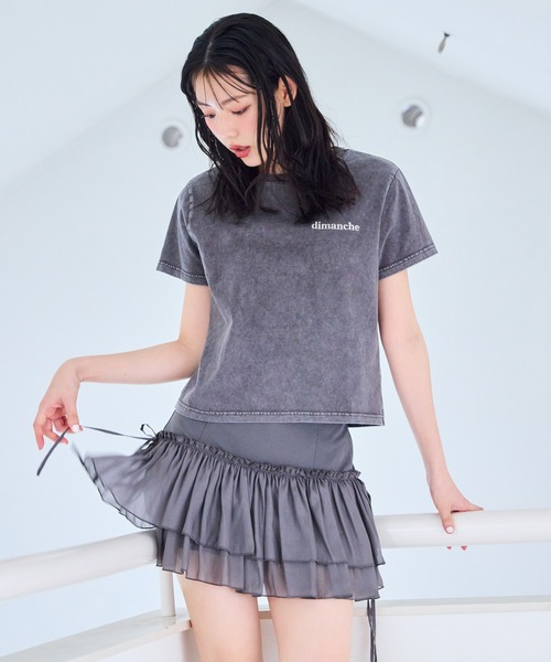 one after another NICE CLAUP（ワンアフターアナザーナイスクラップ）の「リボンシアーミニスカート（スカート・レディース・オフホワイト/チャコールグレー/ピンクベージュ・FREE）」の16枚目の写真