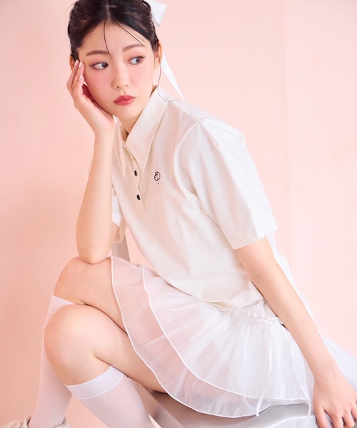 one after another NICE CLAUP（ワンアフターアナザーナイスクラップ）の「リボンシアーミニスカート（スカート・レディース・オフホワイト/チャコールグレー/ピンクベージュ・FREE）」の4枚目の写真