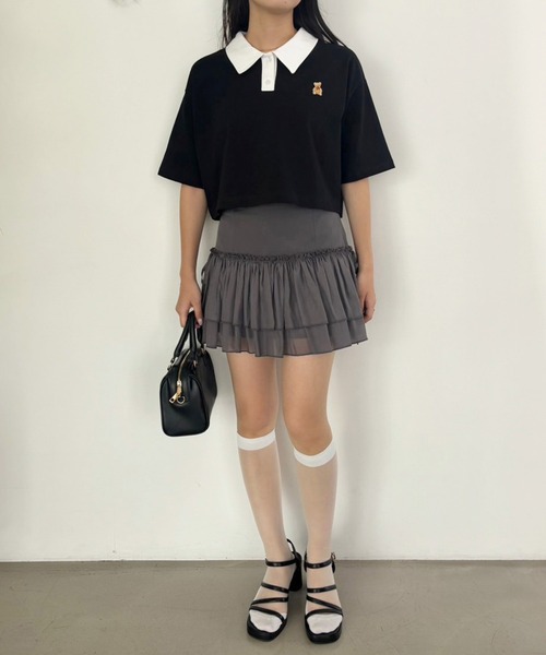 one after another NICE CLAUP（ワンアフターアナザーナイスクラップ）の「リボンシアーミニスカート（スカート・レディース・オフホワイト/チャコールグレー/ピンクベージュ・FREE）」の19枚目の写真