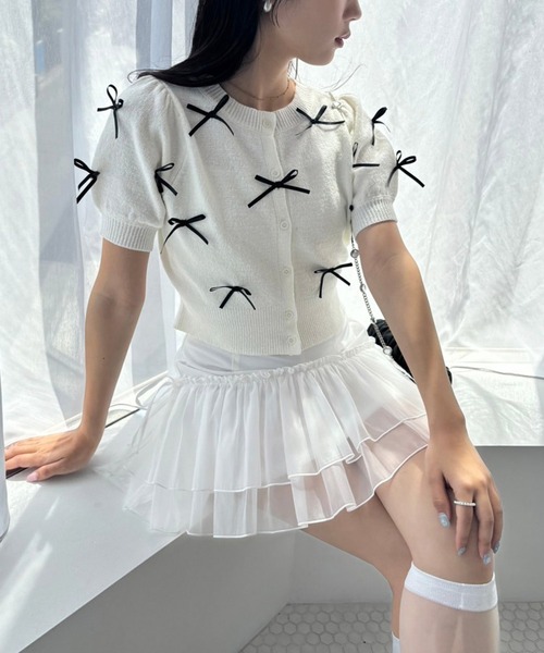 one after another NICE CLAUP（ワンアフターアナザーナイスクラップ）の「リボンシアーミニスカート（スカート・レディース・オフホワイト/チャコールグレー/ピンクベージュ・FREE）」の21枚目の写真