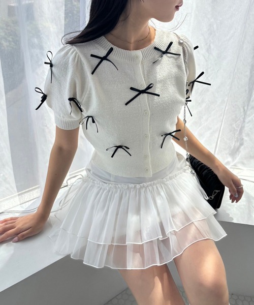 one after another NICE CLAUP（ワンアフターアナザーナイスクラップ）の「リボンシアーミニスカート（スカート・レディース・オフホワイト/チャコールグレー/ピンクベージュ・FREE）」の8枚目の写真