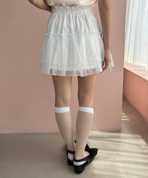 one after another NICE CLAUP（ワンアフターアナザーナイスクラップ）の「リボンシアーミニスカート（スカート・レディース・オフホワイト/チャコールグレー/ピンクベージュ・FREE）」の11枚目の写真