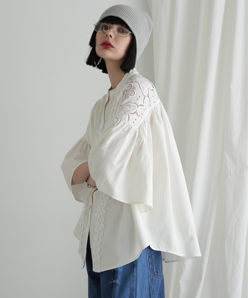 GENE HEAVENS(ジーンヘブンズ)の「(GENE HEAVENS)レース ヨーク ラッフルスリーブシャツ(シャツ/ブラウス・レディース・ブラック/ホワイト系その他・FREE)」の10枚目の写真