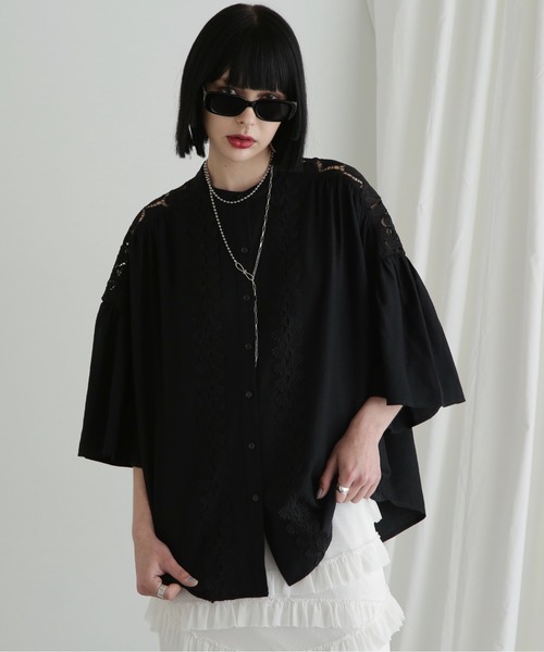 GENE HEAVENS(ジーンヘブンズ)の「(GENE HEAVENS)レース ヨーク ラッフルスリーブシャツ(シャツ/ブラウス・レディース・ブラック/ホワイト系その他・FREE)」の7枚目の写真