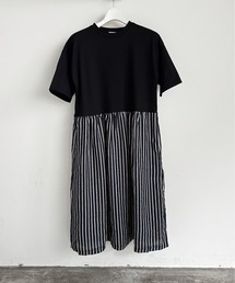 SF:denicher デニシェ 40シルケット天竺×リネンストライプ コンビワンピース