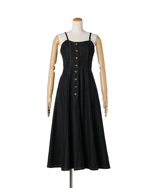 an another angelus（アンアナザーアンジェラス）の「フロント釦デニムフレアーキャミワンピース/ananotherangelus（ワンピース・レディース・ライトブルー/ブラック・FREE）」の14枚目の写真