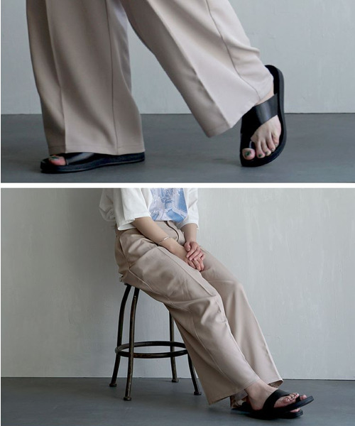 e-zakkamania stores(イーザッカマニアストアーズ)の「ワイドシルエット ハイウエストタックパンツ(その他パンツ・レディース・ミント/グレイッシュベージュ/ブラック・M)」の6枚目の写真