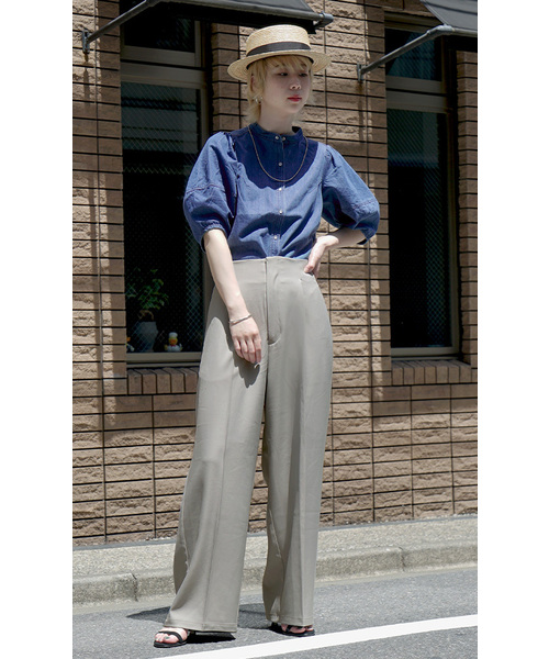 e-zakkamania stores(イーザッカマニアストアーズ)の「ワイドシルエット ハイウエストタックパンツ(その他パンツ・レディース・ミント/グレイッシュベージュ/ブラック・M)」の7枚目の写真