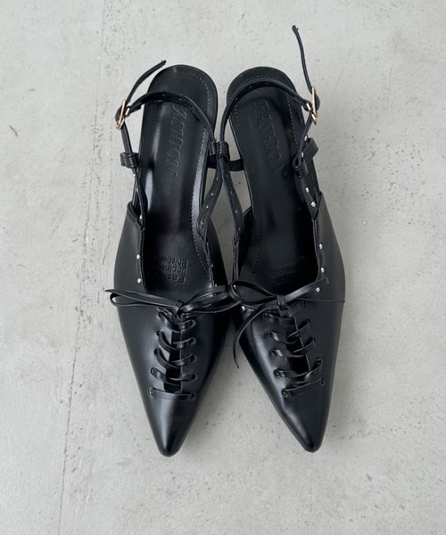 CLEA(クレア)の「ポインテッドトゥレースアップミュール(パンプス・レディース・シルバー/ブラック/ホワイト・23.5cm/24.5cm)」の13枚目の写真