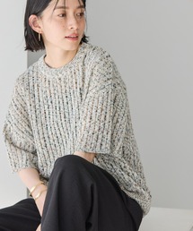 カラーネップ透かし編みニットプルオーバー