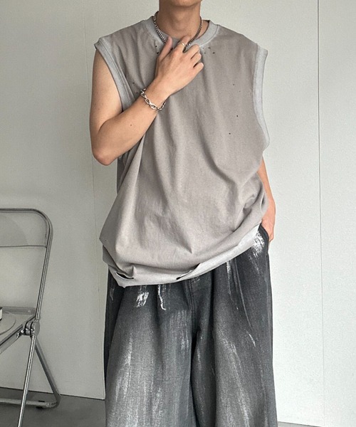 CREARE -LINO-（クレアーレリノ）の「ぼかし/シャドープリントフレンチスリーブTシャツ/ユニセックス（Tシャツ/カットソー・メンズ・ベージュ/ブラック/グレー/オフホワイト/ブラック系その他・MEDIUM/LARGE）」の5枚目の写真