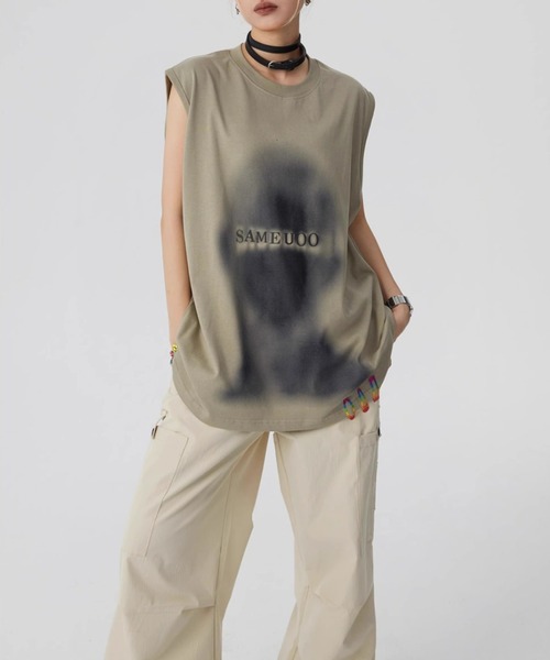 CREARE -LINO-（クレアーレリノ）の「ぼかし/シャドープリントフレンチスリーブTシャツ/ユニセックス（Tシャツ/カットソー・メンズ・ベージュ/ブラック/グレー/オフホワイト/ブラック系その他・MEDIUM/LARGE）」の10枚目の写真