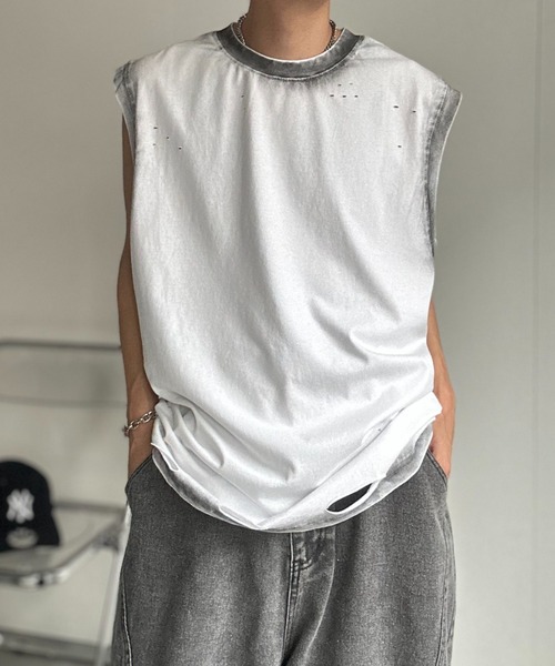 CREARE -LINO-（クレアーレリノ）の「ぼかし/シャドープリントフレンチスリーブTシャツ/ユニセックス（Tシャツ/カットソー・メンズ・ベージュ/ブラック/グレー/オフホワイト/ブラック系その他・MEDIUM/LARGE）」の18枚目の写真
