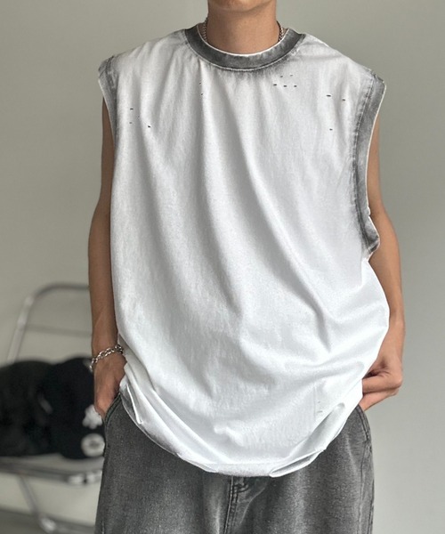 CREARE -LINO-（クレアーレリノ）の「ぼかし/シャドープリントフレンチスリーブTシャツ/ユニセックス（Tシャツ/カットソー・メンズ・ベージュ/ブラック/グレー/オフホワイト/ブラック系その他・MEDIUM/LARGE）」の15枚目の写真