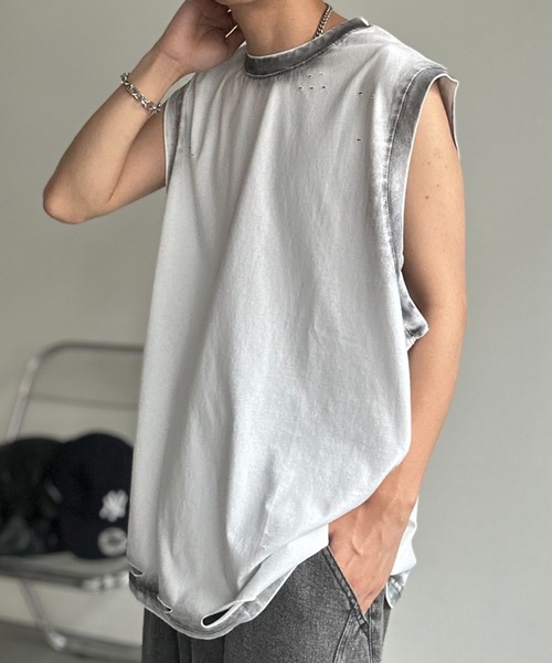 CREARE -LINO-（クレアーレリノ）の「ぼかし/シャドープリントフレンチスリーブTシャツ/ユニセックス（Tシャツ/カットソー・メンズ・ベージュ/ブラック/グレー/オフホワイト/ブラック系その他・MEDIUM/LARGE）」の20枚目の写真