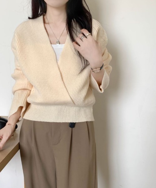 ABITOKYO(アビトーキョー)の「2024AW新作 カシュクールニットプルオーバー(ニット/セーター・レディース・カーキ/ブラック/アイボリー/モカ/グリーン/ブルー/グレー/ブラウン・FREE)」の20枚目の写真