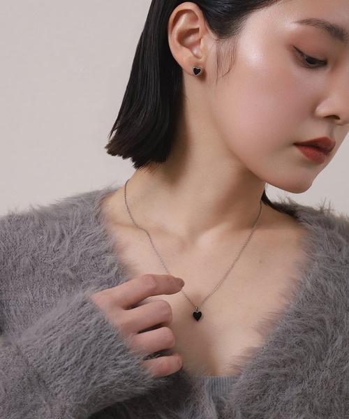 WEB限定】“Moment”ハートネックレス/ブラック/サージカルステンレス