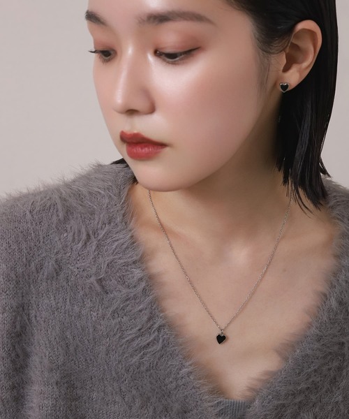 WEB限定】“Moment”ハートネックレス/ブラック/サージカルステンレス