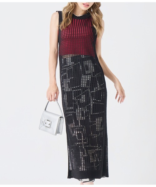 LATINA（ラティーナ）の「メッシュ サマーニット ノースリーブ ロング ワンピース（ワンピース・レディース・ブラウン/ブラック・FREE）」の7枚目の写真