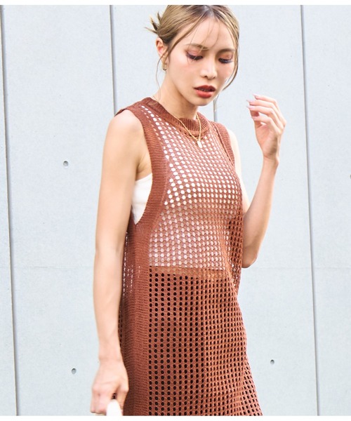 LATINA（ラティーナ）の「メッシュ サマーニット ノースリーブ ロング ワンピース（ワンピース・レディース・ブラウン/ブラック・FREE）」の10枚目の写真