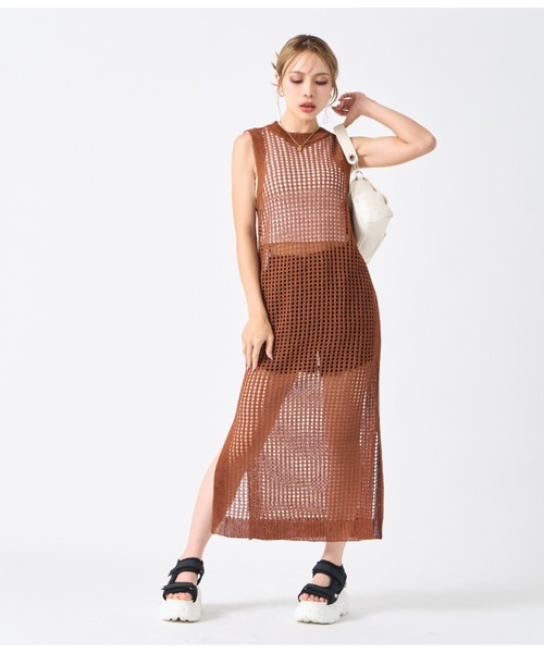LATINA（ラティーナ）の「メッシュ サマーニット ノースリーブ ロング ワンピース（ワンピース・レディース・ブラウン/ブラック・FREE）」の11枚目の写真