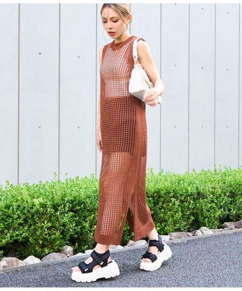LATINA（ラティーナ）の「メッシュ サマーニット ノースリーブ ロング ワンピース（ワンピース・レディース・ブラウン/ブラック・FREE）」の14枚目の写真