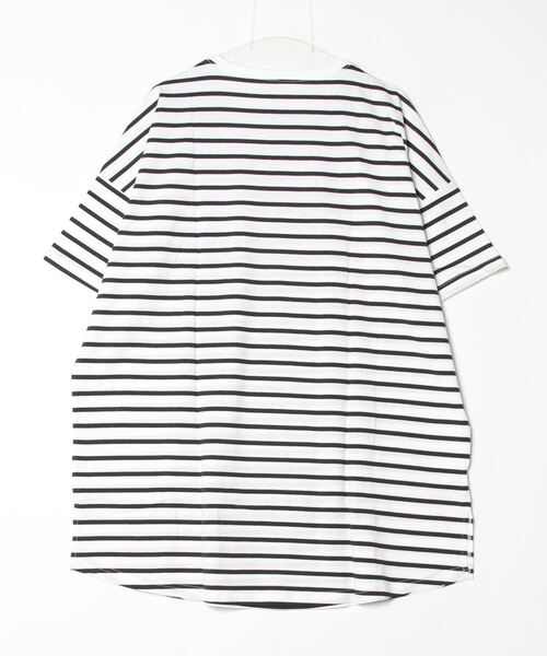 mitis（ミティス）の「mitis 綿素材ボーダー柄 6分袖チュニック丈Tシャツ（Tシャツ/カットソー・レディース・ブラック×ホワイト/ベージュ系/ホワイト×ネイビー・M）」の4枚目の写真