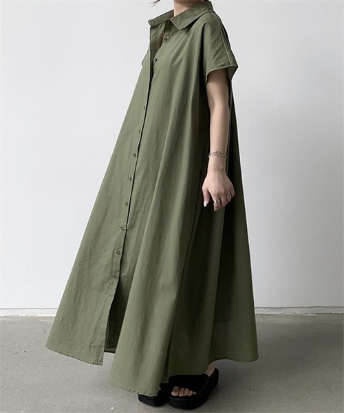 FREE STYLISTS（フリー スタイリスト）の「フレンチスリーブ　マキシ丈シャツワンピース（シャツワンピース・レディース・ベージュ/ネイビー/ブラウン系/カーキ・L/XL/2XL/S/M）」の22枚目の写真