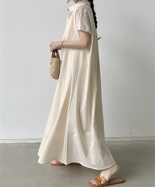 FREE STYLISTS（フリー スタイリスト）の「フレンチスリーブ　マキシ丈シャツワンピース（シャツワンピース・レディース・ベージュ/ネイビー/ブラウン系/カーキ・L/XL/2XL/S/M）」の15枚目の写真