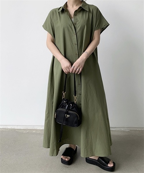 FREE STYLISTS（フリー スタイリスト）の「フレンチスリーブ　マキシ丈シャツワンピース（シャツワンピース・レディース・ベージュ/ネイビー/ブラウン系/カーキ・L/XL/2XL/S/M）」の18枚目の写真