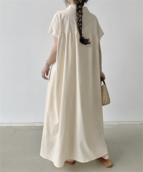 FREE STYLISTS（フリー スタイリスト）の「フレンチスリーブ　マキシ丈シャツワンピース（シャツワンピース・レディース・ベージュ/ネイビー/ブラウン系/カーキ・L/XL/2XL/S/M）」の16枚目の写真