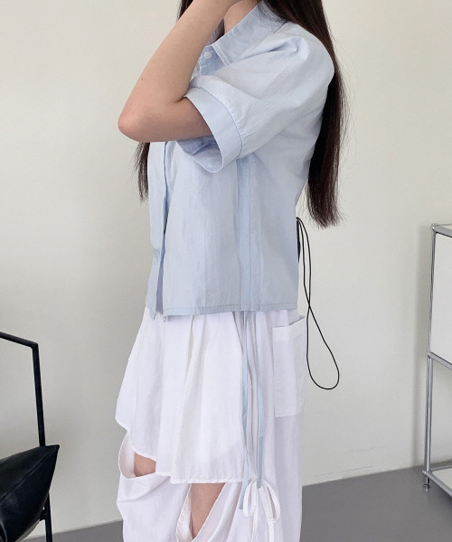VIVID LADY(ビビッドレディー)の「サイドリボン半袖シャツブラウス レディース トップス(シャツ/ブラウス・レディース・アイボリー/スカイブルー・FREE)」の18枚目の写真