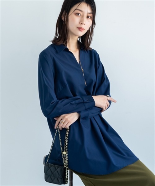 slattgir(スラットジール)の「高身長 スキッパーチュニックブラウス (トールサイズ)(シャツ/ブラウス・レディース・アイボリー/カーキ/ブラック/ネイビー/ベージュ・LL/L/M)」の5枚目の写真