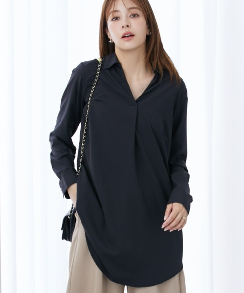 slattgir(スラットジール)の「高身長 スキッパーチュニックブラウス (トールサイズ)(シャツ/ブラウス・レディース・アイボリー/カーキ/ブラック/ネイビー/ベージュ・LL/L/M)」の3枚目の写真