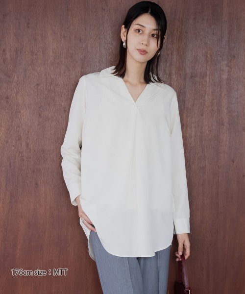 slattgir(スラットジール)の「高身長 スキッパーチュニックブラウス (トールサイズ)(シャツ/ブラウス・レディース・アイボリー/カーキ/ブラック/ネイビー/ベージュ・LL/L/M)」の9枚目の写真