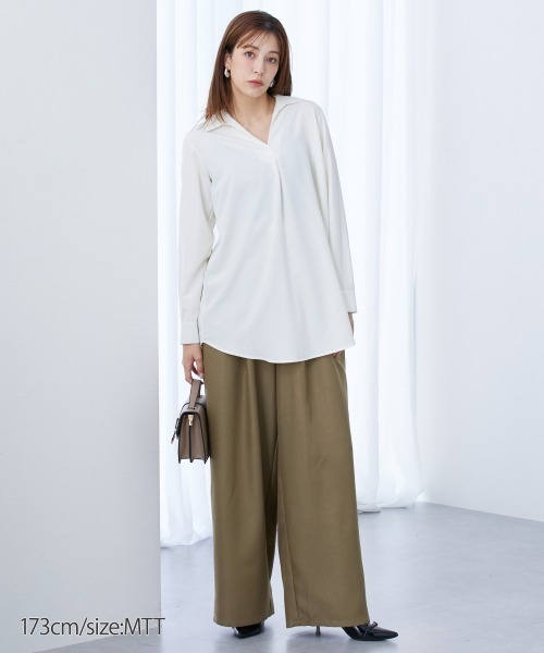 slattgir(スラットジール)の「高身長 スキッパーチュニックブラウス (トールサイズ)(シャツ/ブラウス・レディース・アイボリー/カーキ/ブラック/ネイビー/ベージュ・LL/L/M)」の14枚目の写真