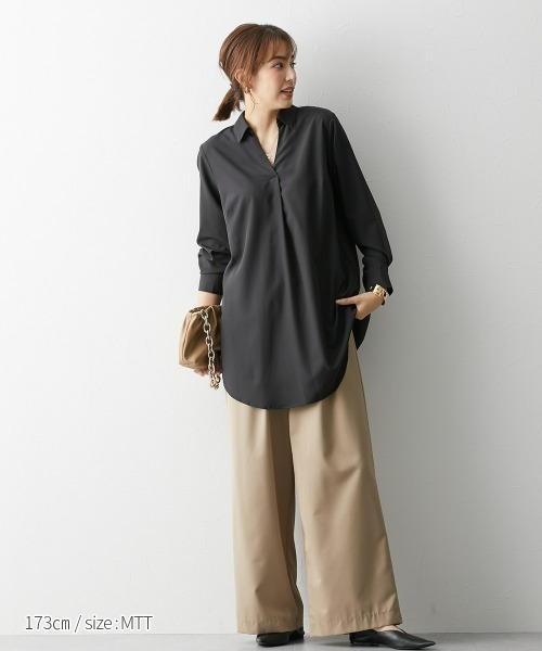 slattgir(スラットジール)の「高身長 スキッパーチュニックブラウス (トールサイズ)(シャツ/ブラウス・レディース・アイボリー/カーキ/ブラック/ネイビー/ベージュ・LL/L/M)」の21枚目の写真