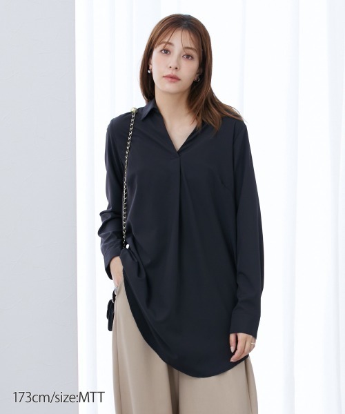slattgir(スラットジール)の「高身長 スキッパーチュニックブラウス (トールサイズ)(シャツ/ブラウス・レディース・アイボリー/カーキ/ブラック/ネイビー/ベージュ・LL/L/M)」の15枚目の写真