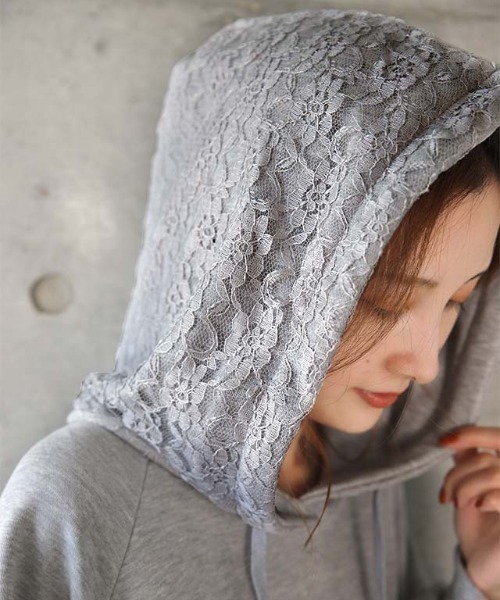 HUG.U(ハグユー)の「ロングパーカー レース(パーカー・レディース・ダークブルー/グレー/ブラック/グレイッシュベージュ・FREE)」の19枚目の写真