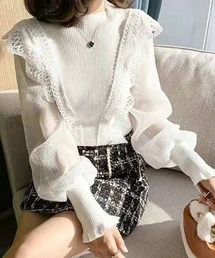 シースルーフリルトップス 黒 miniministore レース ブラウス レディース フリル シースルー