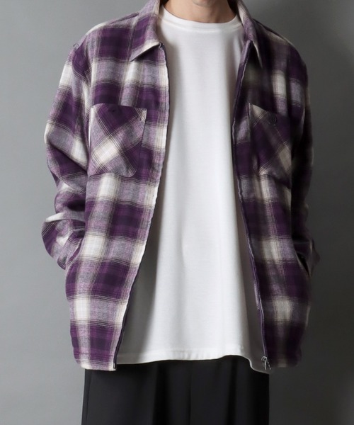 SITRY（シトリー）の「Ombre Check Zip Shirt Jacket/裏ボア オンブレ