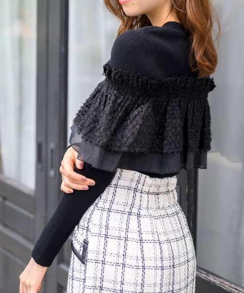 MISCH MASCH(ミッシュマッシュ)の「バリエーションラッフル2wayニット/MM448313(ニット/セーター・レディース・ピンク/ホワイト/ブラック・フリ-)」の4枚目の写真