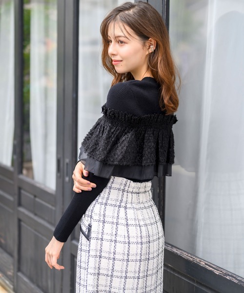 MISCH MASCH(ミッシュマッシュ)の「バリエーションラッフル2wayニット/MM448313(ニット/セーター・レディース・ピンク/ホワイト/ブラック・フリ-)」の6枚目の写真
