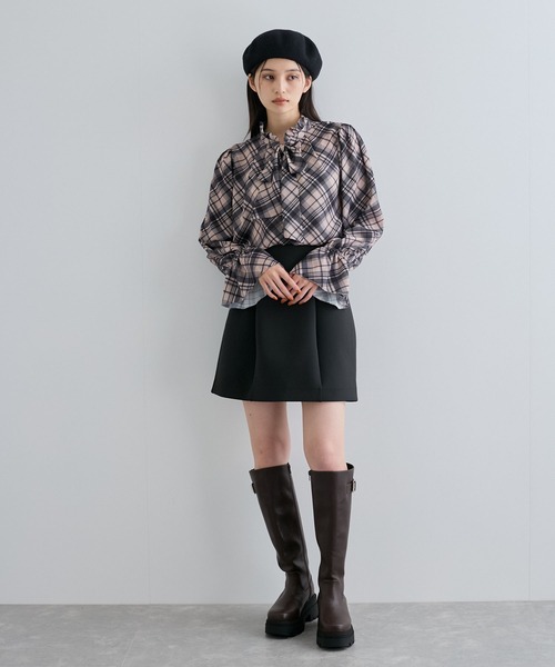 VIS（ビス）の「ボンディングフレアミニスカート（スカート・レディース・ターコイズブルー/ブラック・FREE）」の4枚目の写真