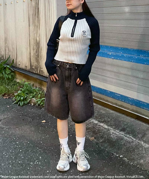 BACK TO THE FIELD（バック トゥー ザ フィールド）の「【MLB】サークルロゴハーフZIPニットトップス（ニット/セーター・レディース・ベージュ/ホワイト/グレー・FREE）」の6枚目の写真