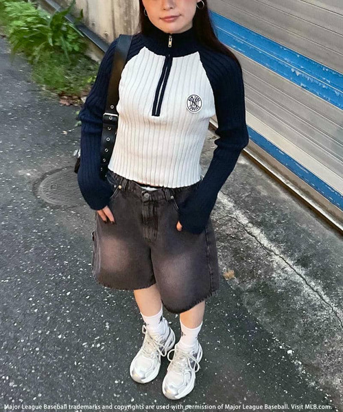 BACK TO THE FIELD（バック トゥー ザ フィールド）の「【MLB】サークルロゴハーフZIPニットトップス（ニット/セーター・レディース・ベージュ/ホワイト/グレー・FREE）」の7枚目の写真