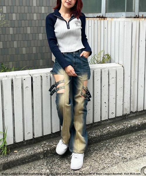 BACK TO THE FIELD（バック トゥー ザ フィールド）の「【MLB】サークルロゴハーフZIPニットトップス（ニット/セーター・レディース・ベージュ/ホワイト/グレー・FREE）」の8枚目の写真