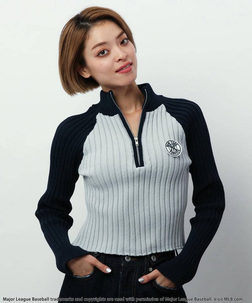 BACK TO THE FIELD（バック トゥー ザ フィールド）の「【MLB】サークルロゴハーフZIPニットトップス（ニット/セーター・レディース・ベージュ/ホワイト/グレー・FREE）」の11枚目の写真