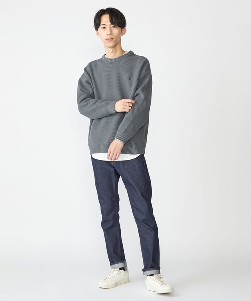 SHIPS（シップス）の「【WEB限定】SHIPS: ワンポイントロゴ ビッグシルエット レイヤード ニット（ニット+ロンT）（ニット/セーター・メンズ・ブラック/チャコールグレー/ベージュ/ネイビー・SMALL/MEDIUM/LARGE/X-LARGE）」の9枚目の写真